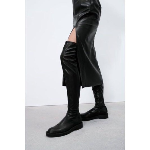 Zara Black over the knee boots flat low heel Sz42 - Picture 4 of 11